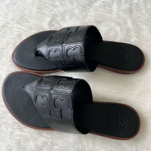 Tory Burch Jamie full logo thong calf leather sandals - Picture 4 of 6